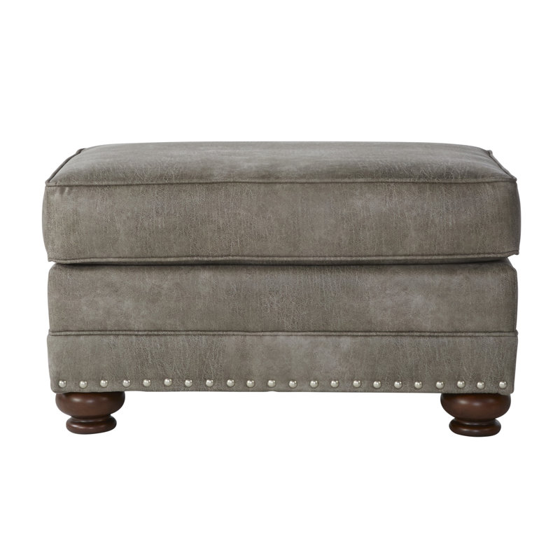 Shandon Fabric Upholstered Nailhead Ottoman, Goliath Mica