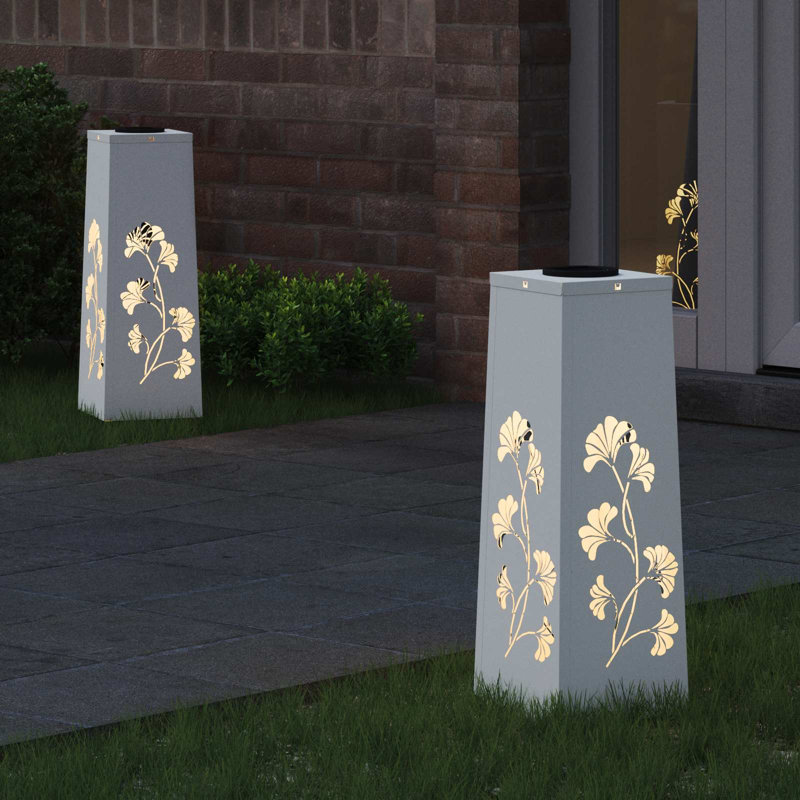 Solar Powered Steel Pathway Light, 50cm H x 18cm W x 18cm D, White