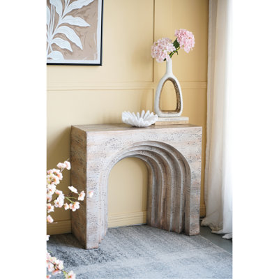 Console arquée 32,3 x 14,2 x 29,9 pouces en oxyde de magnésium léger, faux beige, pour les espaces de vie de style moderne sculptural, finition et peu d'entretien