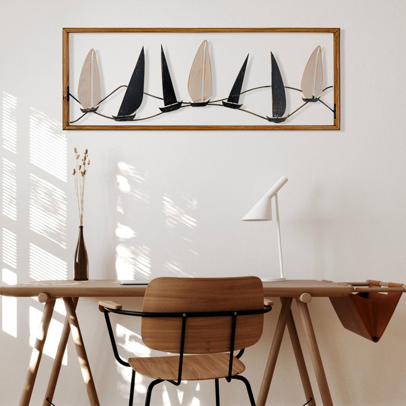 Accessoire mural en métal peint à la main, 35,4 x 1,4 x 13,4 pouces | 100% métal, épaisseur: 0,03 pouce | Variations de couleurs uniques | Parfait pour la décoration intérieure, le salon et la chambre à coucher