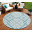 8' Teal Blue Aqua And Ivory Round Geometric Washable Indoor Outdoor Area Rug