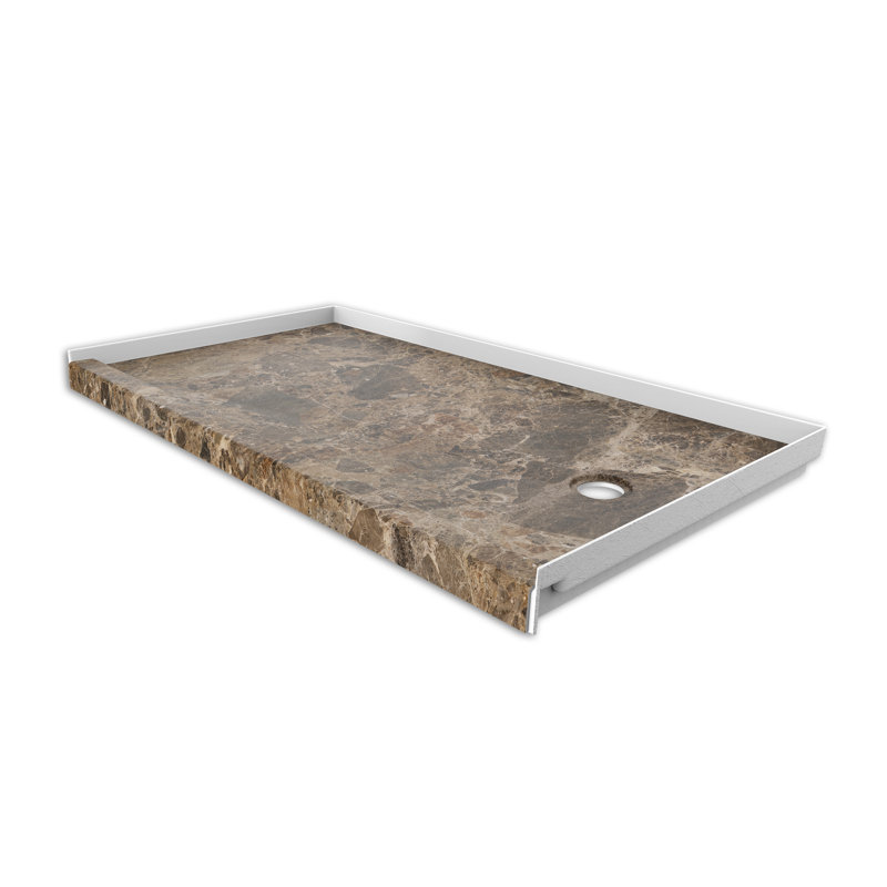 FlexStone® 60"W x 32"D Alcove Shower Base with Right Drain in Breccia Paradiso, Breccia Paradiso