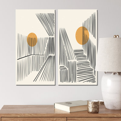 «Full Moon Mountain in Abstract Retro Landscape III», ensemble de 2 impressions