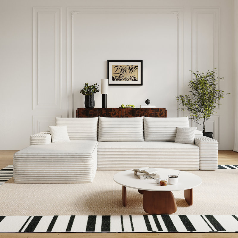 Chaise modulaire en L en velours côtelé moelleux pour la vie moderne et les chambres à coucher