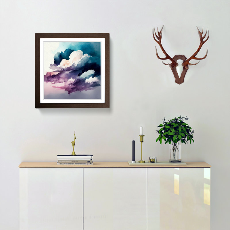Cloudy Sky Watercolour - Framed Print, Walnut