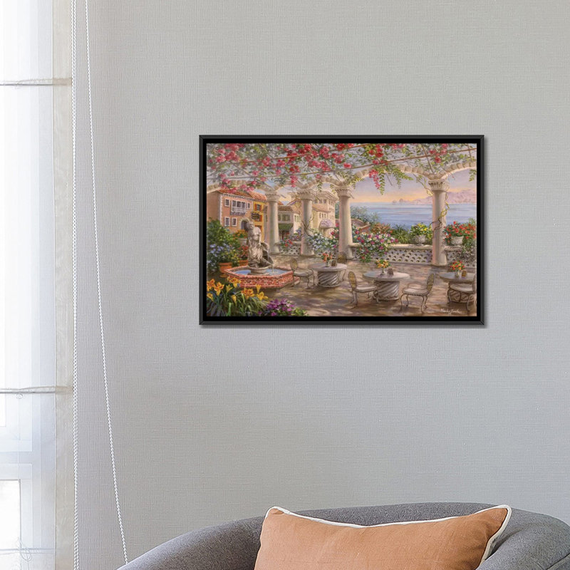 «Dining on the Terrace», reproduction d'art sur toile, H 18 po x l 26 po x P 1,5 po, Toile encadrée noire, Pas de tapis