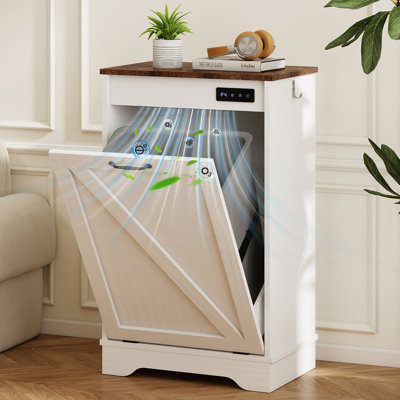 Tilt Out Trash Can Cabinet with Ozone Deodorizing for Kitchen,  10 Gal Free Standing Hideaway Trash Holder, White