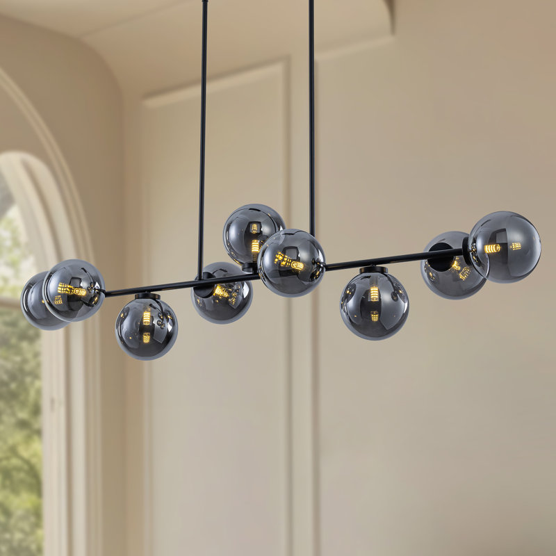 Lustre à bulles en verre spoutnik linéaire moderne à 9 lumières Holmesfield, Noir