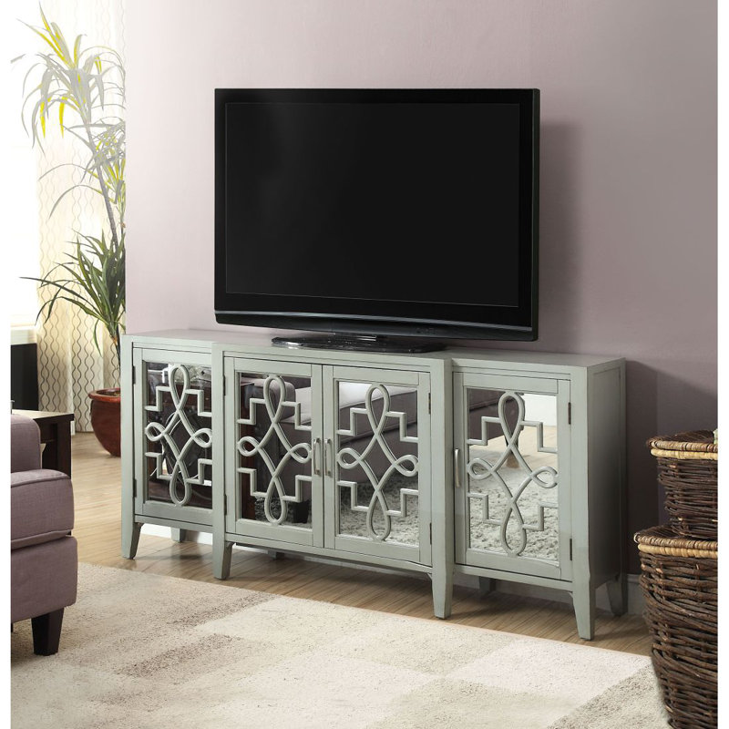 Antique Gray Mirrored Wood Console Table with Storage