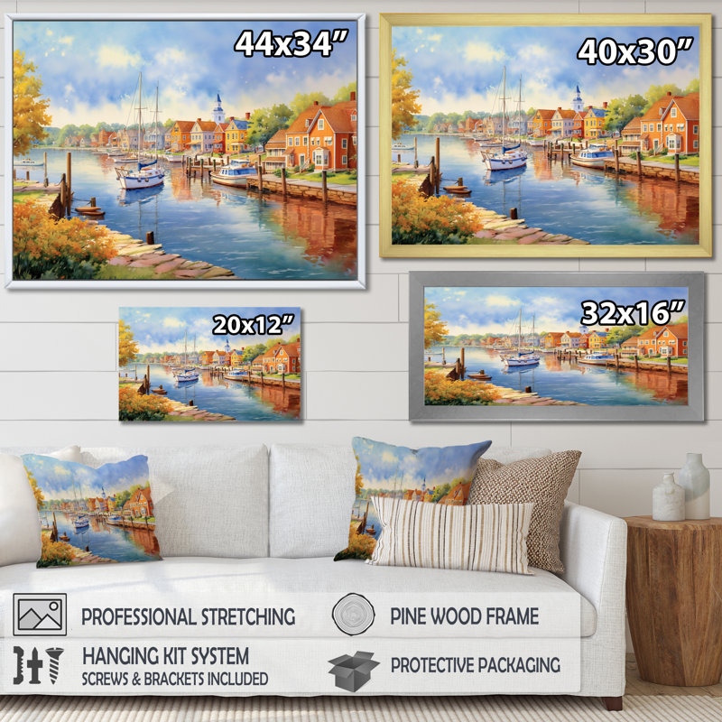 Paysage du canal de la baie Maryland, Cadre photo blanc, H 30 po x l 40 po x P 1,5 po