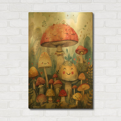 'Cute Mushrooms' By Momart Gold Metal Wall Art, 24" x 36"