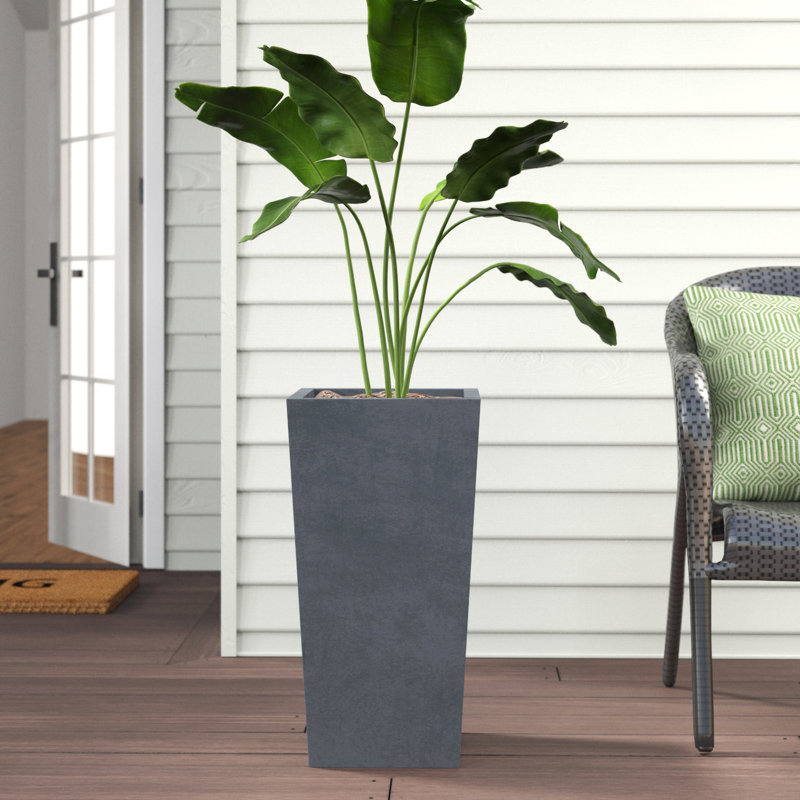 Talarico Handmade Tall Tapered Square Planter, 18.5" H x 9.4" W x 9.4" D, Gray