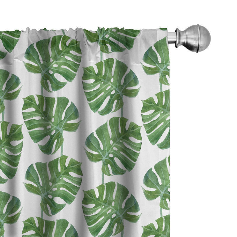 Jungle Leaves Floral Semi-Sheer Rod Pocket Curtain Panels, 28" x 63"