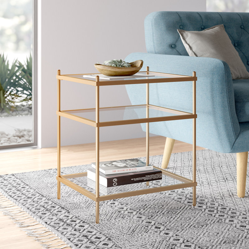 Glass Top End Table, Gold
