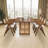Mid-Century Modern Rectangular Waves Dining Table Set With Rattan Weave Design