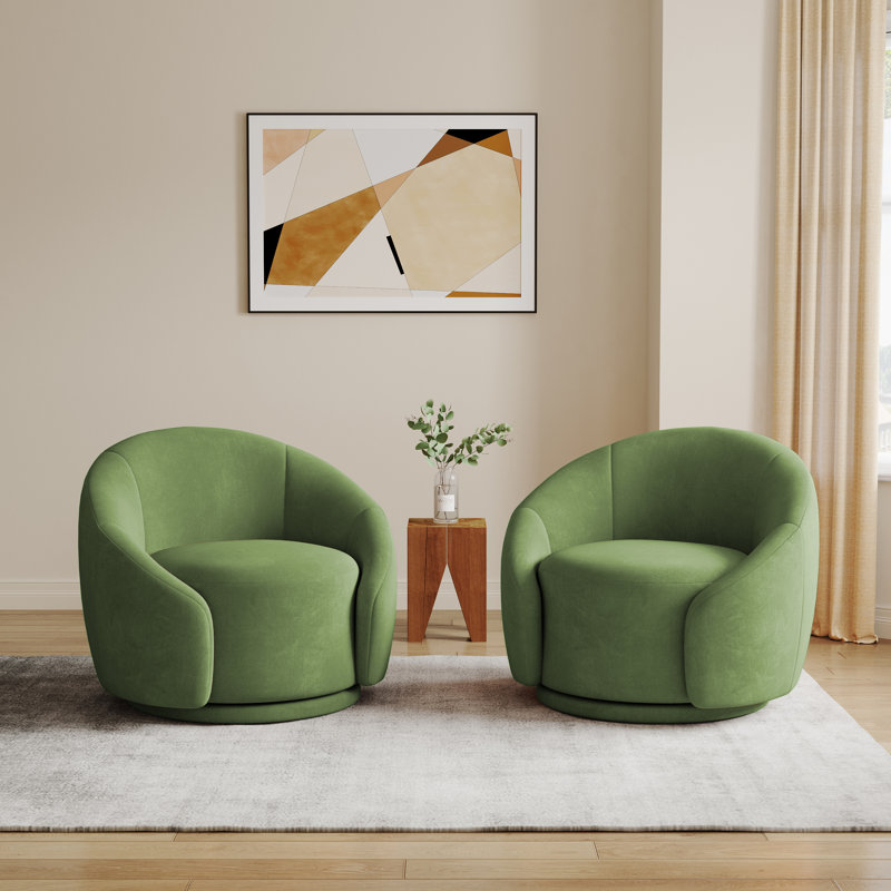 Fauteuil demi-tonneau pivotant rembourré Aunna, Velours vert