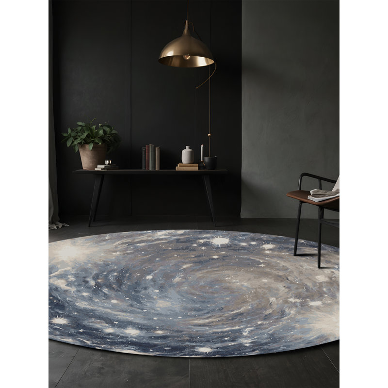 Tapis gris soyeux et moelleux, Rond 7 pi