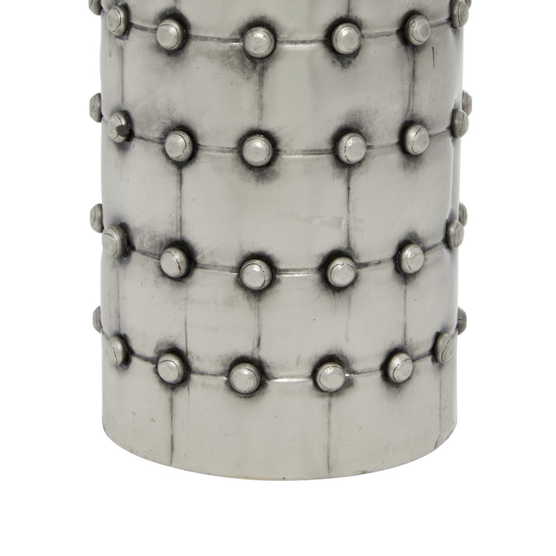 Metal Handmade Pillar Decorative Silver Candle Holder with Studs Set