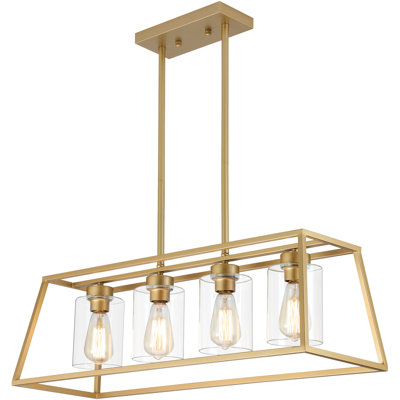 4-Light Gold Chandeliers for Dining Room | Modern Kitchen Island Light Fixture | Rectangle Chandelier for with Clear Glass Shade | Apply to Dining Room Light fixtures Over Table
