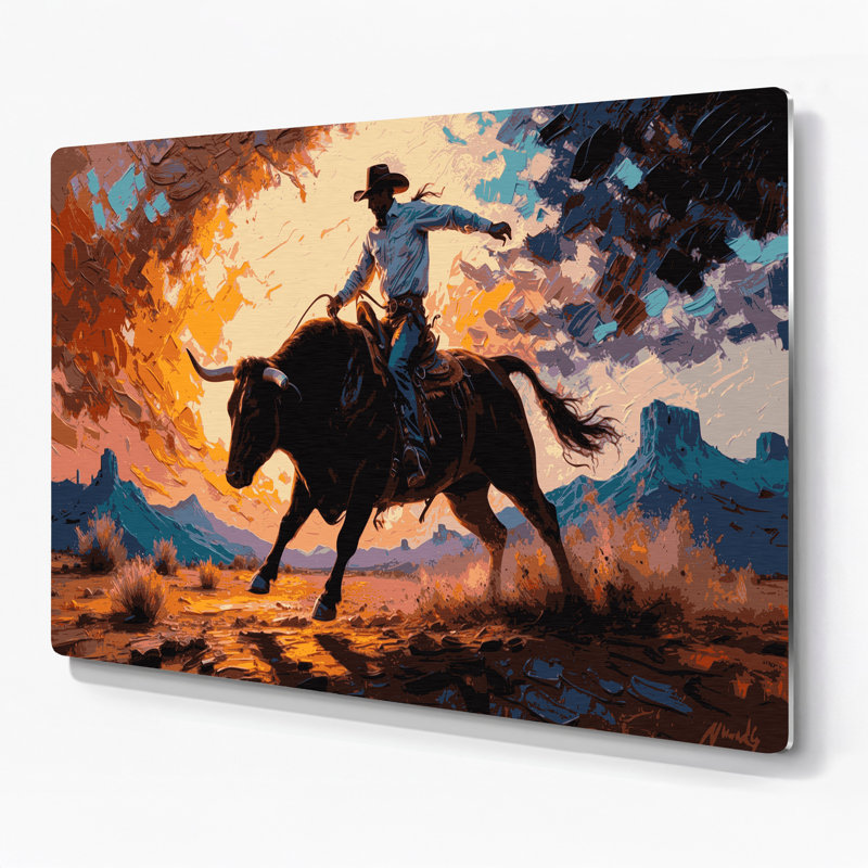 Art mural en métal noir de style sud-ouest Bull Rider 9, 288" H x 432" W x 0.05" D