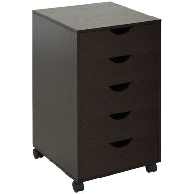5 Drawer File Cabinet Storage Organizer Filing Cabinet with Nordic Minimalist Modern Style & Wheels, Brown