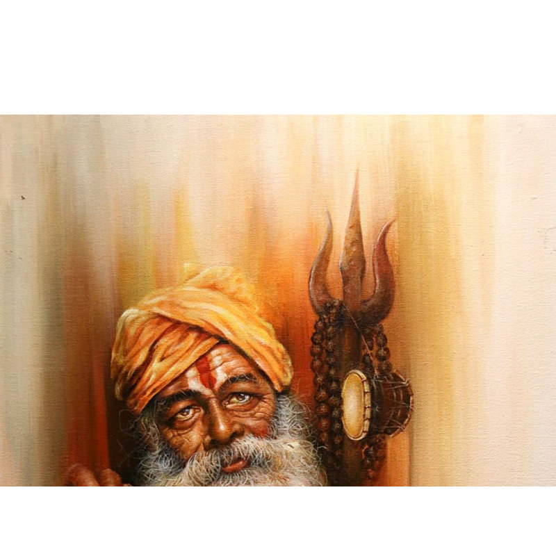Hindou Sadhu avec Trident | Acrylique sur toile | Peinture de Jugal Sarkar