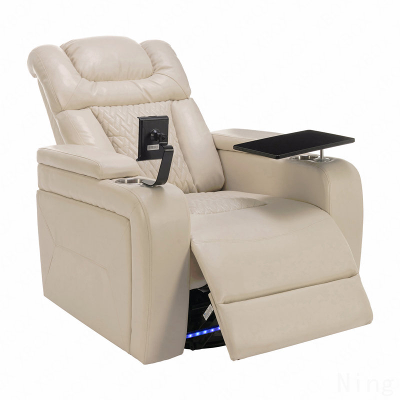 Fauteuil inclinable électrique pivotant 270 ° en cuir de polyuréthane - cinéma maison, table-plateau, support pour téléphone, USB, rangement