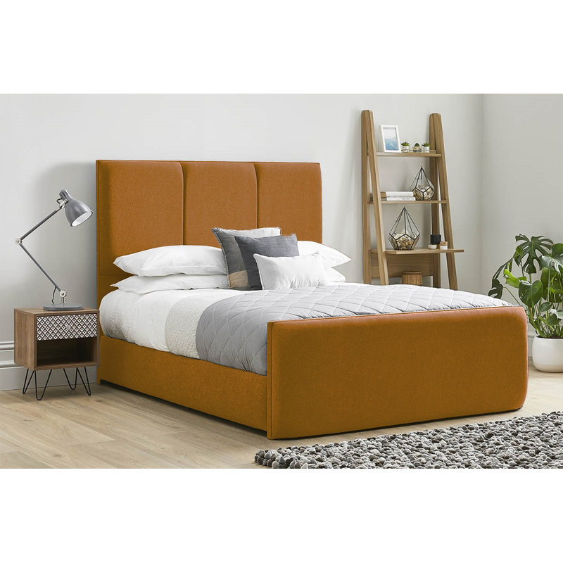 Ledley Kailua Upholstered Bed Frame - Plush Velvet with Headboard and Sprung Slats, Super King (6'), Mustard
