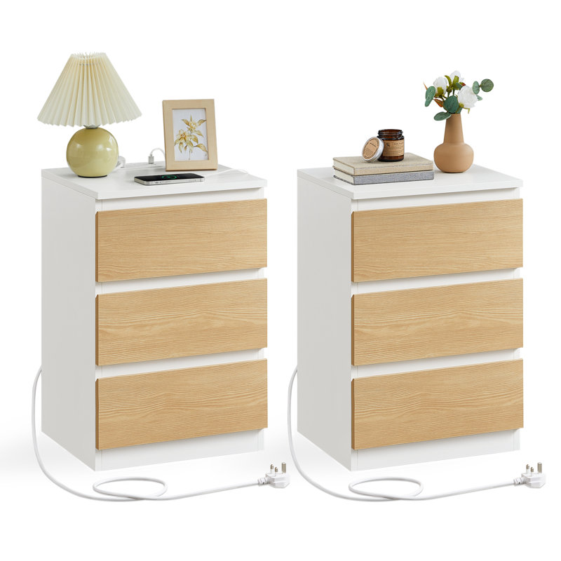 Rumena 40cm W Manufactured Wood Bedside Table, White/Natural