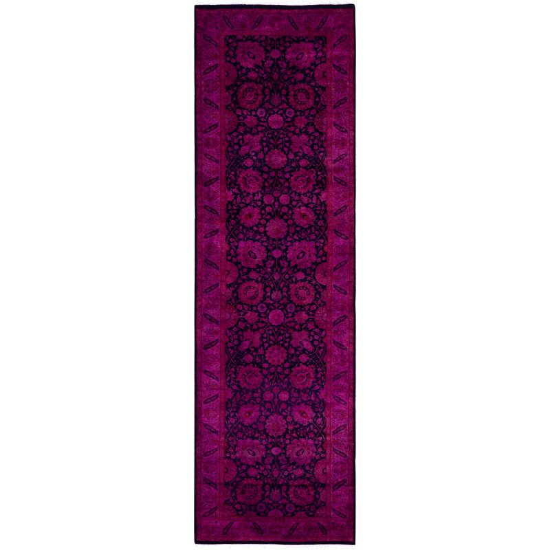 Overdyed Hand-Knotted Wool Modern-Contemporary Purple Runner 3' 0" x 10' 9"
