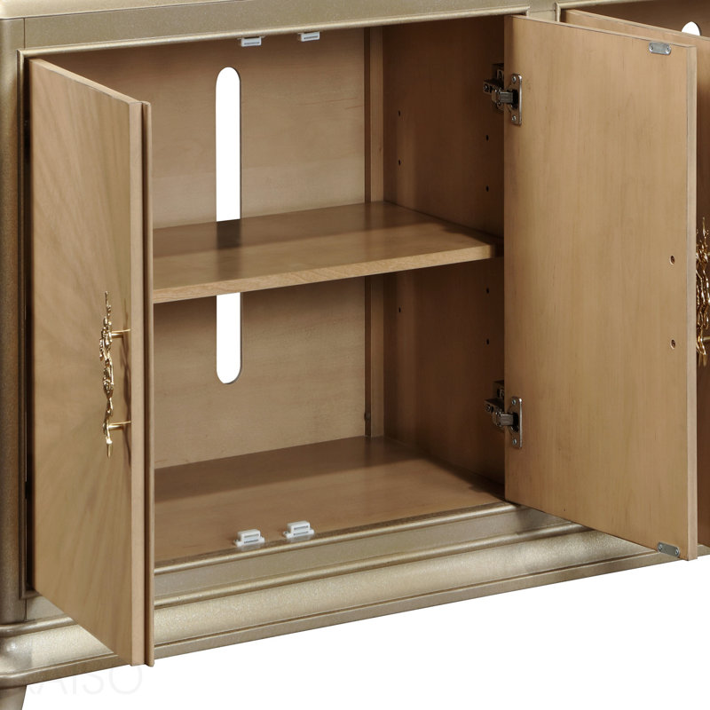Armoire console en chêne naturel à motif soleil levant et finition taupe