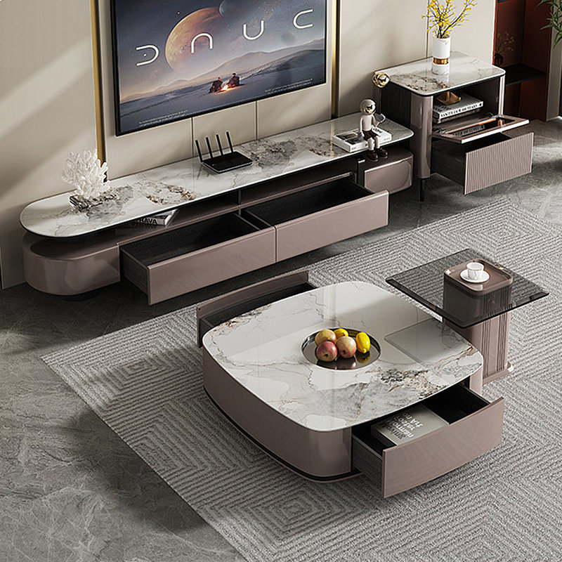 Simple coffee table TV stand side cabinet combo