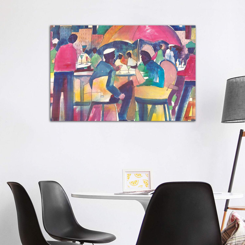 «Downtown Dining» par Stacey Brown - impression d'art graphique, H 40 po x l 60 po x 1,5 po, Toile tendue