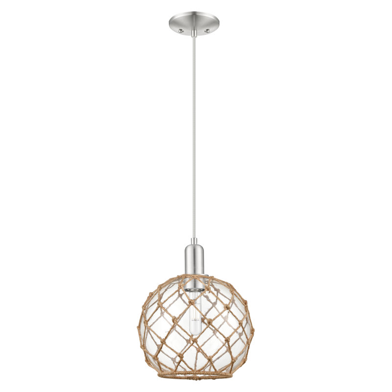 Arcadia - Ametra - Mini-luminaire suspendu à cordon 1 lumière 10 po, H 12,83 po x l 10 po x P 10 po, Nickel satiné brossé
