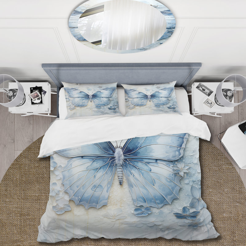 Ensemble de housse de couette Blue Butterfly Whispering Wings I - Butterfly, Housse de couette très grand et 2 très grandes t