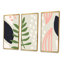 «Pink and Green Tropical Leaves II», reproduction de cadre flottant sur toile 3 pièces-441088517-441088513