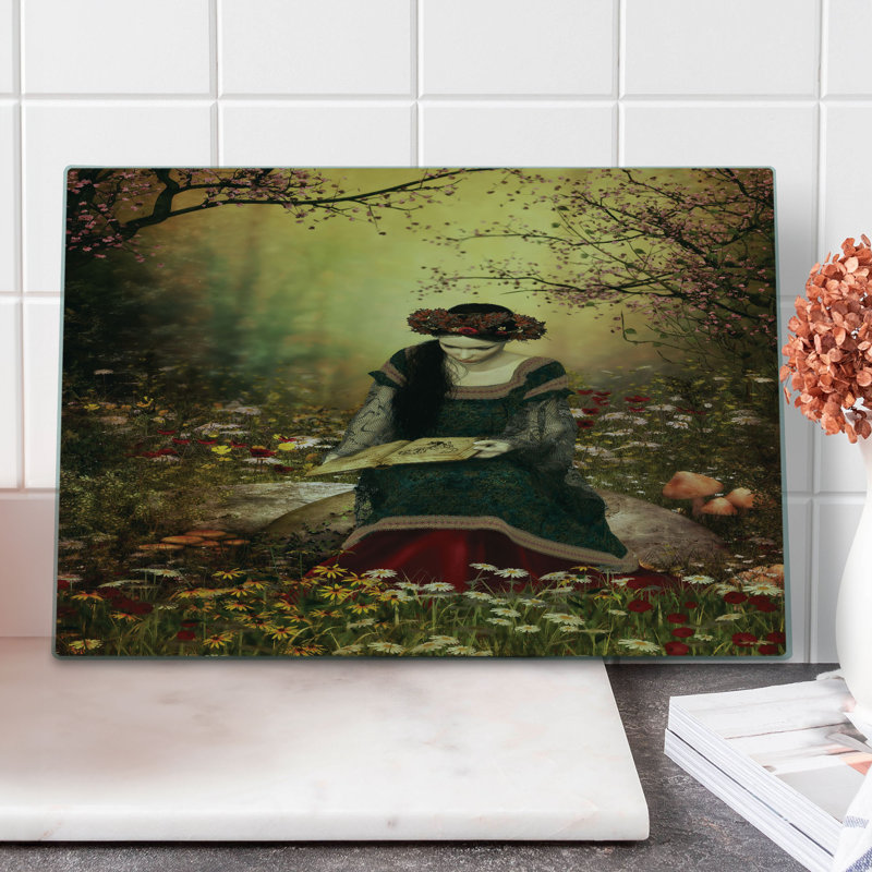 Ambesonne Medieval Cutting Board Large Size Lady with Book Multicolor