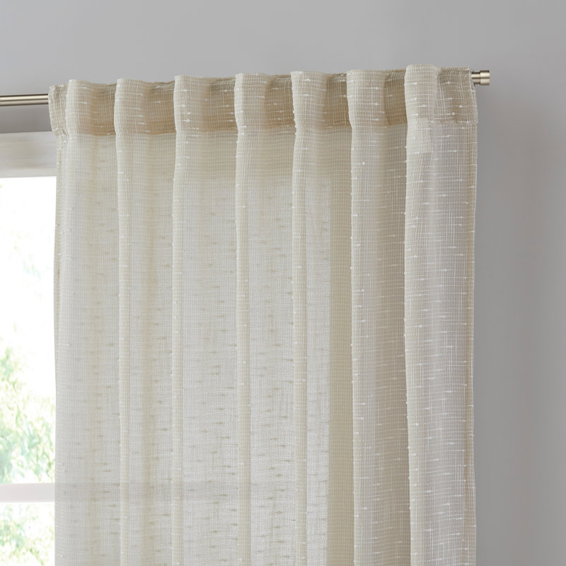 Huttonsville Textured Slub Faux Linen Semi-Sheer Rod Pocket Curtain Panels, 2 Panels, Beige, 54" W x 96" L