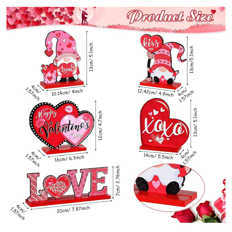 Ensemble de 5 décorations de table en bois pour la Saint-Valentin