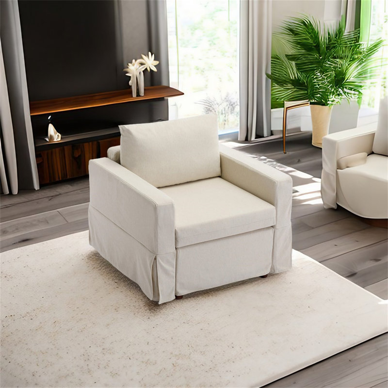 Fauteuil à coussin amovible et lavable, 100 % lin crème
