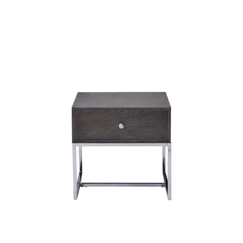 Table de bout rectangulaire à 1 tiroir, chêne gris et finition chromée
