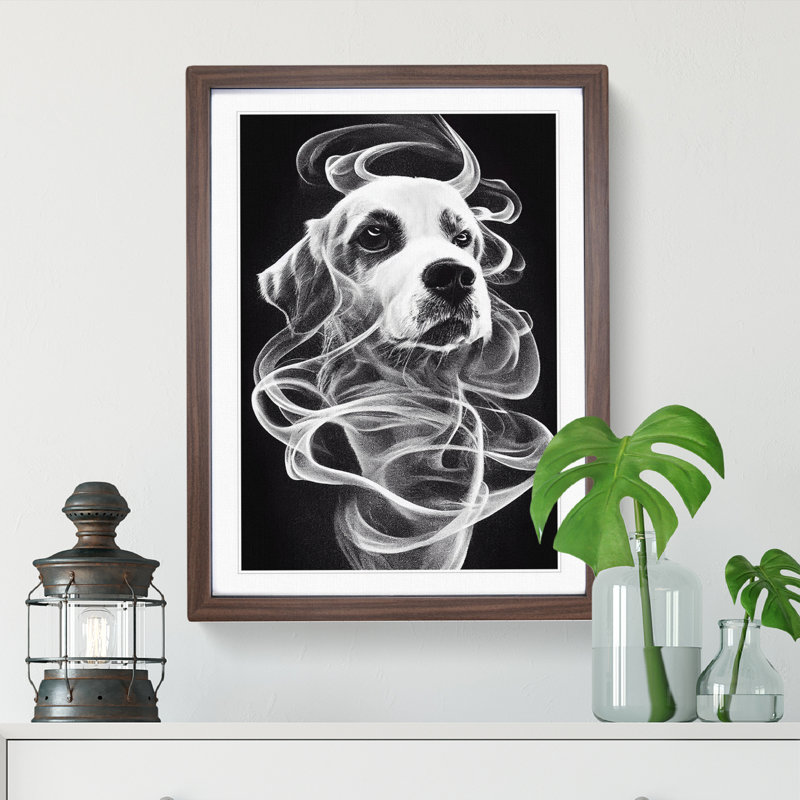 Smokey Dog - Single Picture Frame Print, 46cm H x 34cm W x 2cm D, Walnut