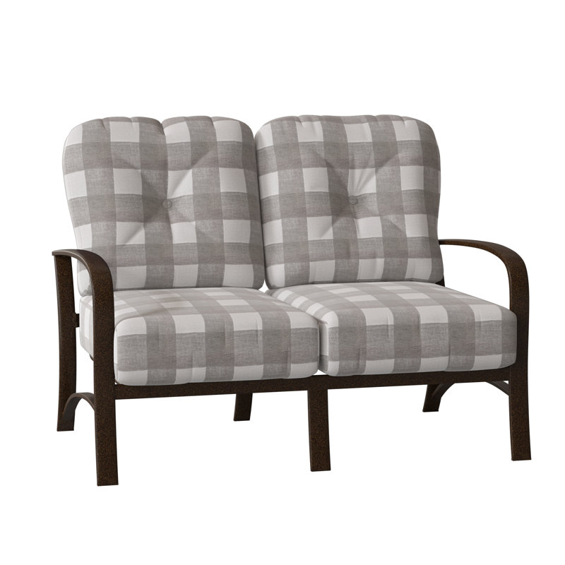 Causeuse Fremont, Blanc patiné, Prescott Dove Check Sunbrella®