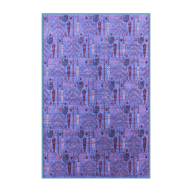 Tapis oriental en laine / polyester tissé à la machine en bleu, Rectangle 6 pi x 9 pi