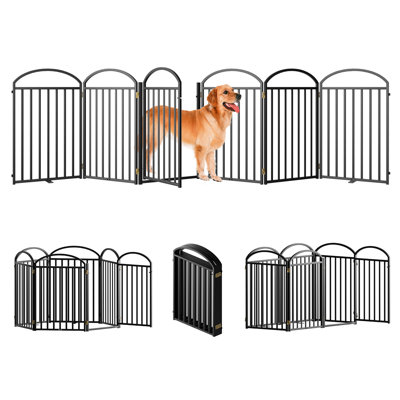 Snuowu 6 Panels Full Matel Freestanding Dog Gates With Door, 144"extra Wide 32"tall Free Standing Dog Pet Gate For Indoor & Outdoor. Foldable Pet Fences For Doorways, House, Stairs, Porch, Deck, Yard