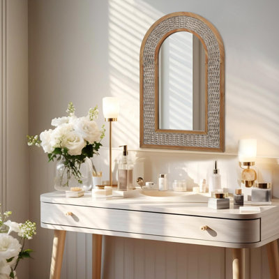 Solid Wood Frame Vintage Rustic Wall Mirror Arch Decorative Mirror