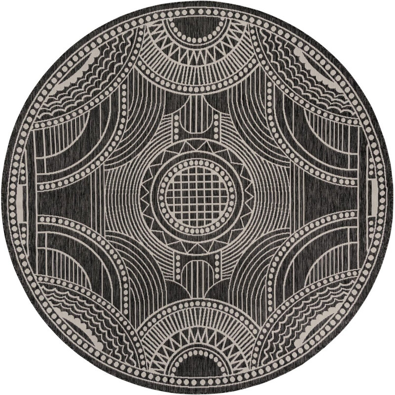 Tapis noir et blanc Aucun, Rond 7 pi 10 po
