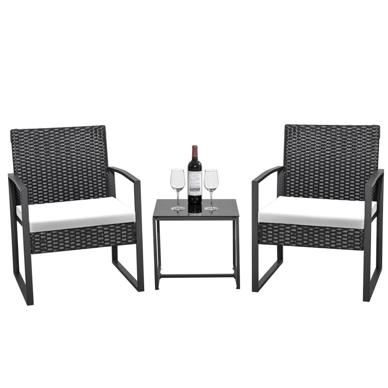 Ensembles de bistro de patio 3 pièces Beoll Ensembles de meubles d'extérieur en osier Ensemble de conversation moderne en rotin avec table basse pour cour et bistro