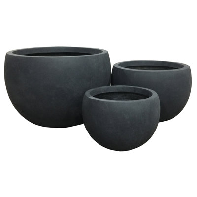 Wurster 3 Piece Lightweight Concrete Outdoor Round Planter, 13", 10.5" and 8" Tall Set