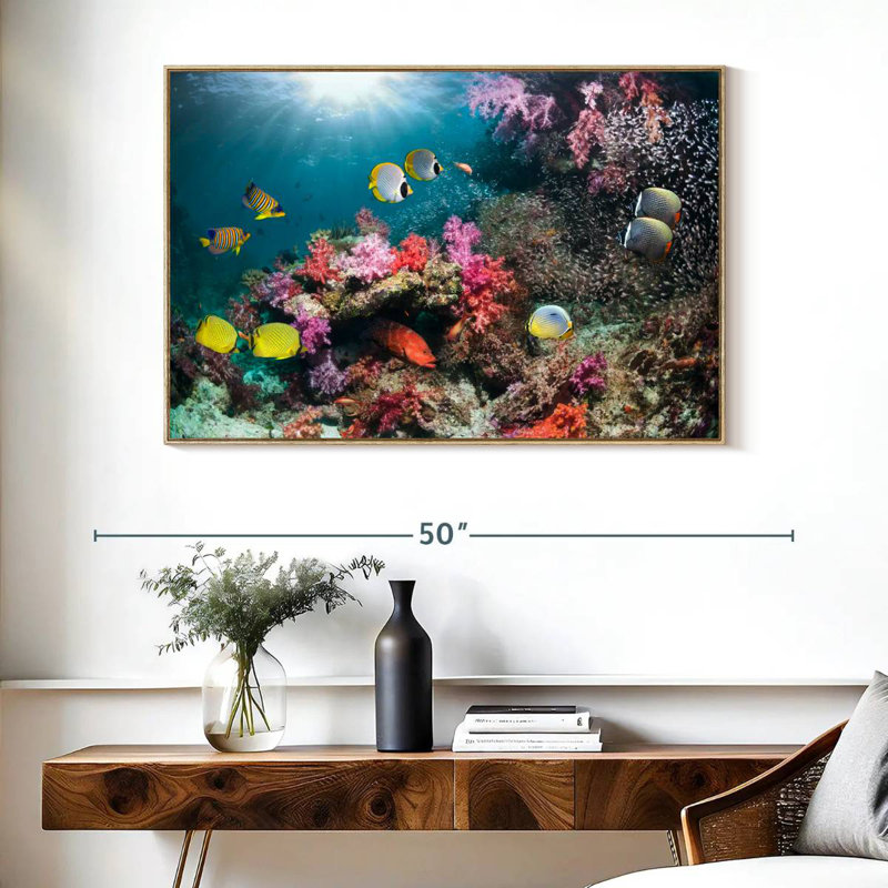 Andaman Sea Life, Cadre flottant en bois naturel, 40 po x 27 po